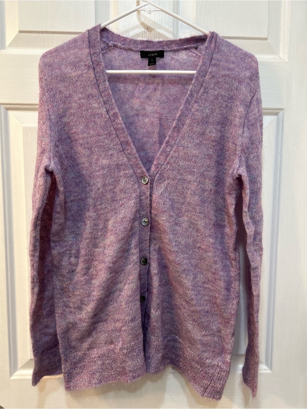 J. Crew Mohair Blend Lavender Cardigan Sweater Sz S Button Front V Neck Mature